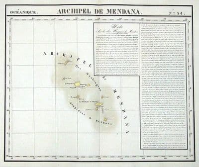 Antique Map MARQUESAS ISLANDS, FRENCH POLYNESIA,PACIFIC OCEAN Vandermaelen 1827