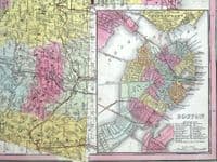 Antique Map MASSACHUSETTS, RHODE ISLAND, USA, State map H.S.Tanner Original 1844