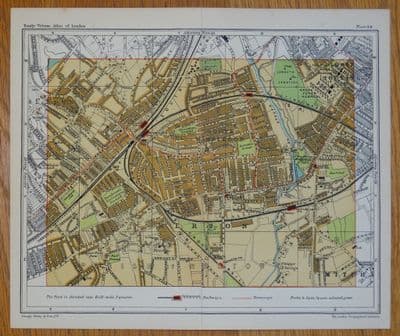 Antique Map MERTON, SOUTH WIMBLEDON, Lower Tooting, London street plan, c1925