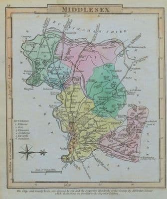 Antique Map MIDDLESEX, George Gray, Original Hand Coloured County Map 1824