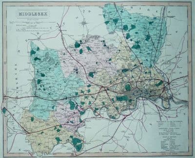 Antique Map MIDDLESEX, LONDON J.&C. Walker original old vintage map c1845