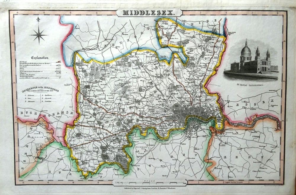 Antique Map MIDDLESEX & LONDON James Pigot Original Hand Coloured ...