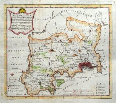 Antique Map MIDDLESEX, LONDON, P. Meijer  Very scarce original  county map 1759