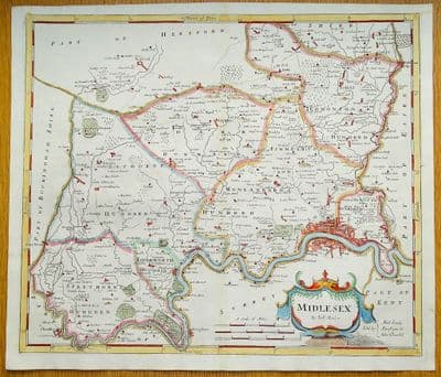 Antique Map MIDDLESEX, LONDON Robert Morden original old vintage map 1722