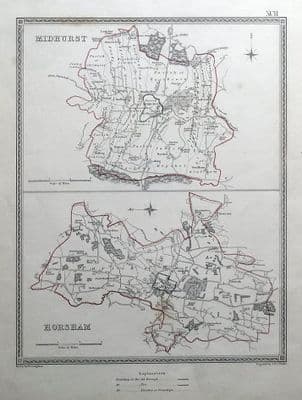 Antique Map MIDHURST, HORSHAM, SUSSEX Town Plans S.Lewis original 1835