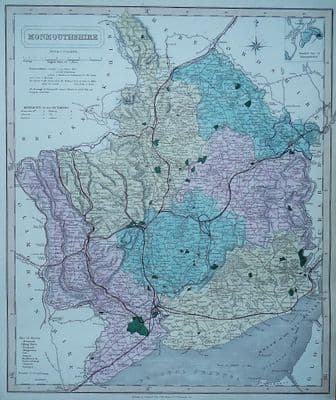 Antique Map MONMOUTHSHIRE J.&C. Walker original old vintage map c1845