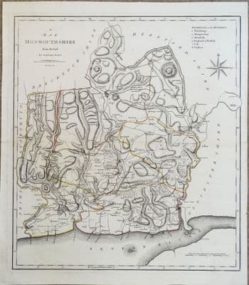 Antique Map MONMOUTHSHIRE, WALES John Cary Large Vintage Engraving 1806