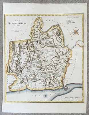 Antique Map MONMOUTHSHIRE, WALES Large John Cary, Camden, Stockdale 1806