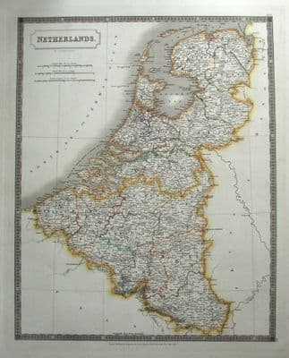 Antique Map NETHERLANDS, HOLLAND, BELGIUM, LUXEMBOURG S.Hall large original 1828