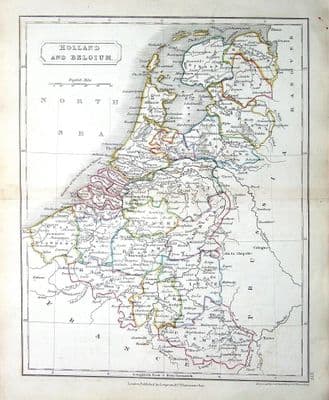 Antique Map NETHERLANDS, HOLLAND, BELGIUM, LUXEMBOURG, Sidney Hall  c1840
