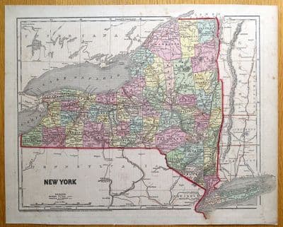 Antique Map NEW YORK STATE, USA, Original 1842