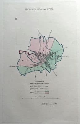 Antique Map NEWCASTLE UNDER LYME, Staffordshire, Street Plan, Dawson  1832