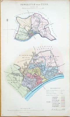 Antique Map NEWCASTLE upon TYNE,  City Street Plan, Dawson Original 1832