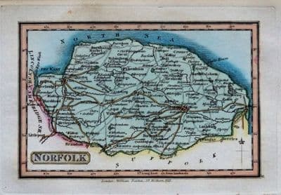 Antique Map NORFOLK, Darton Hand Coloured Original Miniature Map 1822