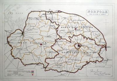 Antique Map NORFOLK, H.James original 1868