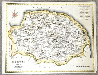 Antique Map NORFOLK Large Original  John Cary, Camden, Stockdale 1806