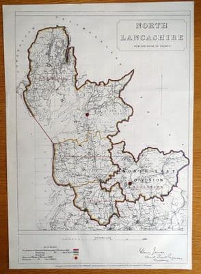 Antique Map NORTH LANCASHIRE, H.James original county map 1868