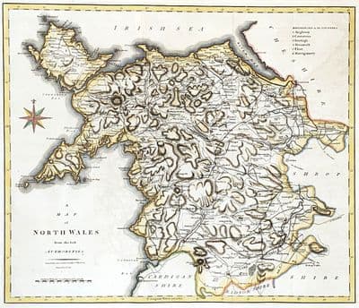 Antique Map NORTH WALES Large Original John Cary, Camden, Stockdale 1806