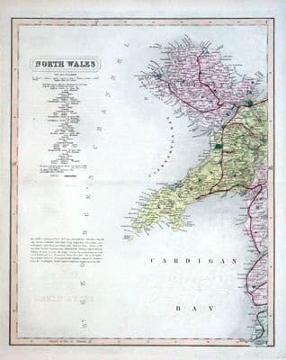 Antique Map NORTH WALES, Two Hand Coloured  Railway Maps , Walker 1877