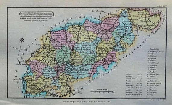 Antique Map NORTHAMPTONSHIRE, Capper Original Hand Coloured County Map 1808