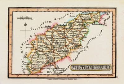 Antique Map NORTHAMPTONSHIRE Darton Hand Coloured Original Miniature County Map 1822