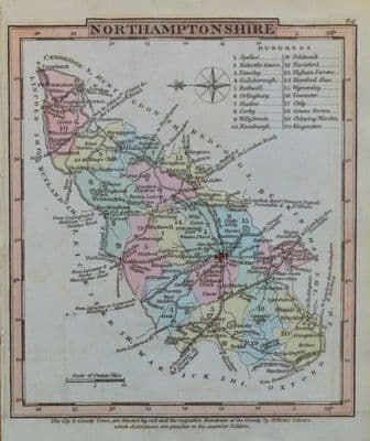 Antique Map NORTHAMPTONSHIRE, George Gray, Original Hand Coloured  County Map 1824
