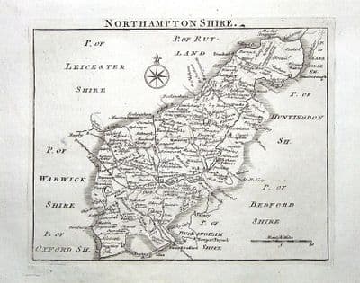 Antique Map NORTHAMPTONSHIRE, John Rocque, England Displayed 1769