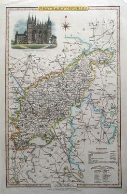 Antique Map NORTHAMPTONSHIRE, Peterborough, James Pigot Original c1830