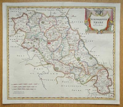 Antique Map NORTHAMPTONSHIRE R.Morden original vintage hand coloured old 1722