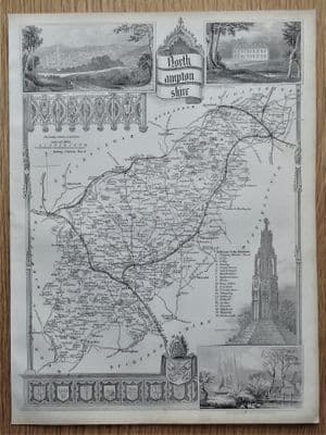 Antique Map NORTHAMPTONSHIRE, Thomas Moule, Original c1840