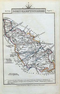 Antique Map NORTHAMPTONSHRE John Cary  Hand Coloured Miniature map 1819
