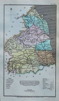 Antique Map NORTHUMBERLAND, Capper Original Hand Coloured  County Map 1808