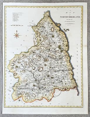 Antique Map NORTHUMBERLAND Large Original  John Cary, Camden, Stockdale 1806