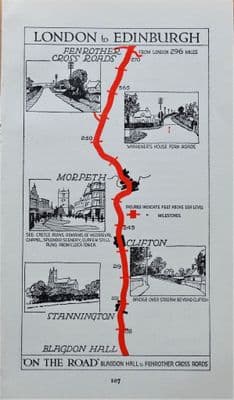 Antique Map NORTHUMBERLAND Stannington, Morpeth, Fenrother, Pictorial Road Map c1920