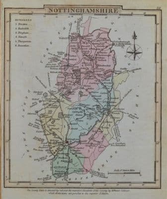 Antique Map NOTTINGHAMSHIRE, George Gray, Original Hand Coloured  County Map 1824