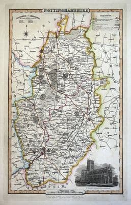 Antique Map NOTTINGHAMSHIRE, James Pigot Original  c1830