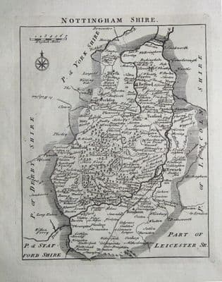 Antique Map NOTTINGHAMSHIRE, John Rocque, England Displayed 1769