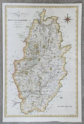 Antique Map NOTTINGHAMSHIRE Large Original John Cary, Camden, Stockdale 1806