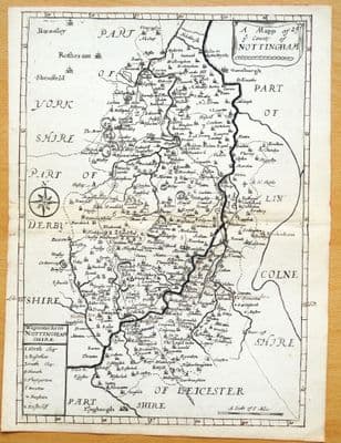 Antique Map NOTTINGHAMSHIRE  Richard Blome, Original Engraving c1735