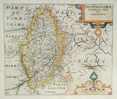 Antique Map NOTTINGHAMSHIRE, SAXTON & KIP, Camden original 1637