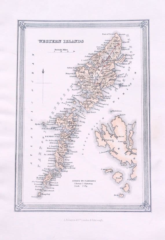 Antique Map OUTER HEBRIDES SCOTLAND Fullarton Original Hand Col.Lithograph 1868