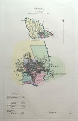 Antique Map OXFORD Street Plan, Dawson Original hand coloured map 1832