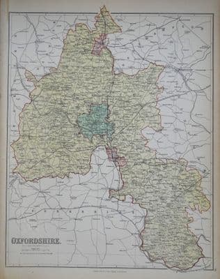 Antique Map OXFORDSHIRE, John Bartholomew Original  c1870