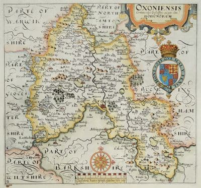 Antique Map OXFORDSHIRE, SAXTON & HOLE, Camden original 1637