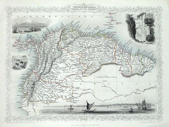 Antique Map PANAMA, VENUZUELA, ECUADOR, GUYANA, S.AMERICA, RAPKIN & TALLIS c1850