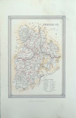 Antique Map PEEBLES SHIRE SCOTLAND Fullarton Original Hand Col. Lithograph 1868