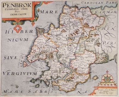 Antique Map PEMBROKESHIRE, Saxton & Kip old original 1637