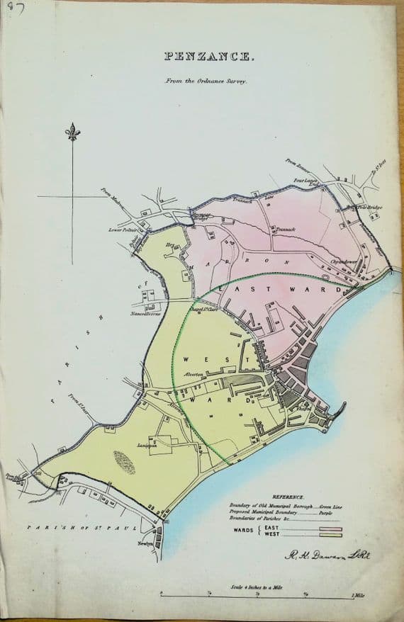 Antique Map PENZANCE CORNWALL Original Dawson Vintage Town Street Plan 1832