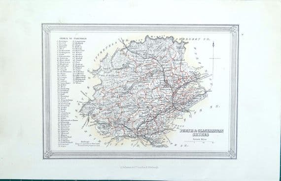 Antique Map PERTH & CLACKMANNANSHIRE SCOTLAND Fullarton Original Lithograph 1868