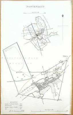 Antique Map PONTEFRACT YORKSHIRE Original Vintage Dawson Town & Street Plan 1832